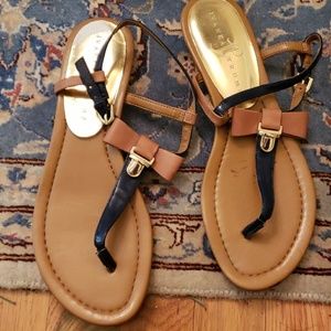 Navy and brown bow sandals